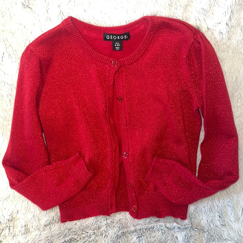 Red button up sweater 6/6X